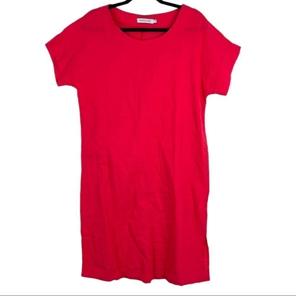 Misslook Red Short Sleeve Shift Shirt Mini